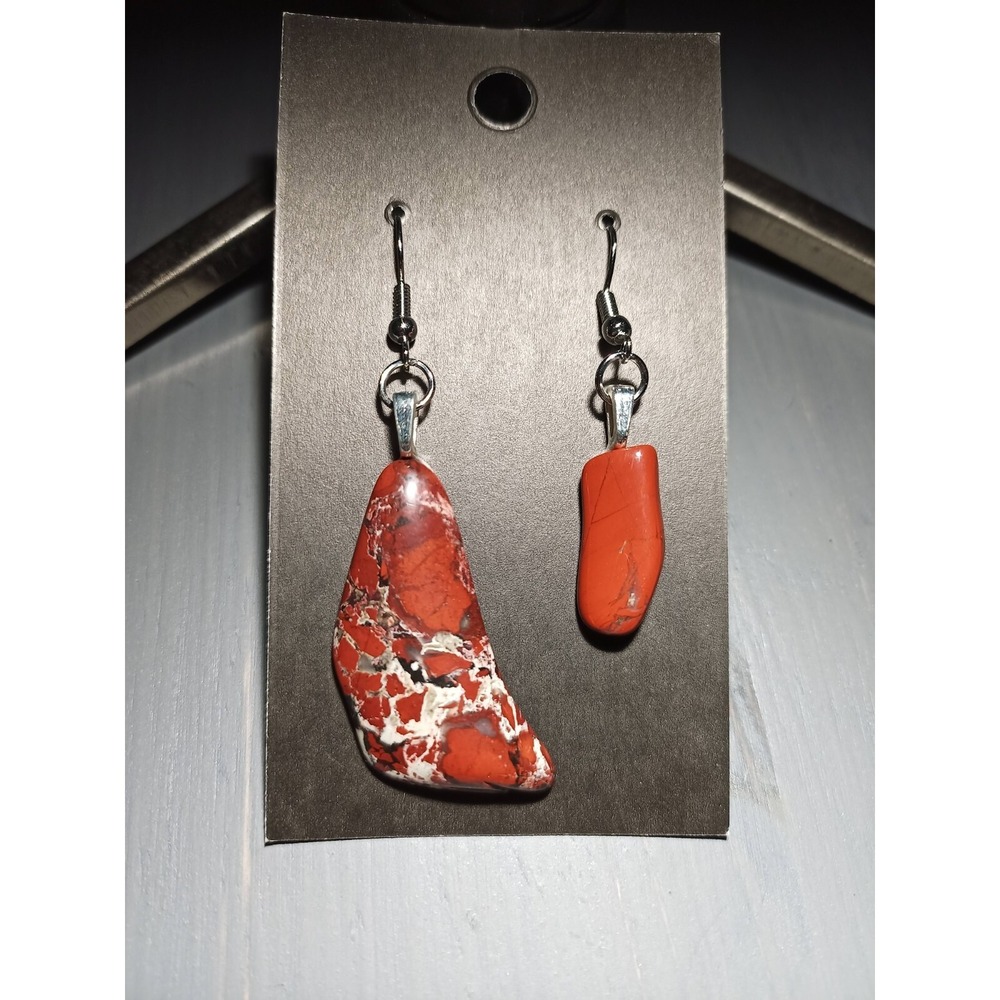 Brecciated Jasper Mismatched Drop Earrings Boho Natural Stone Handmade